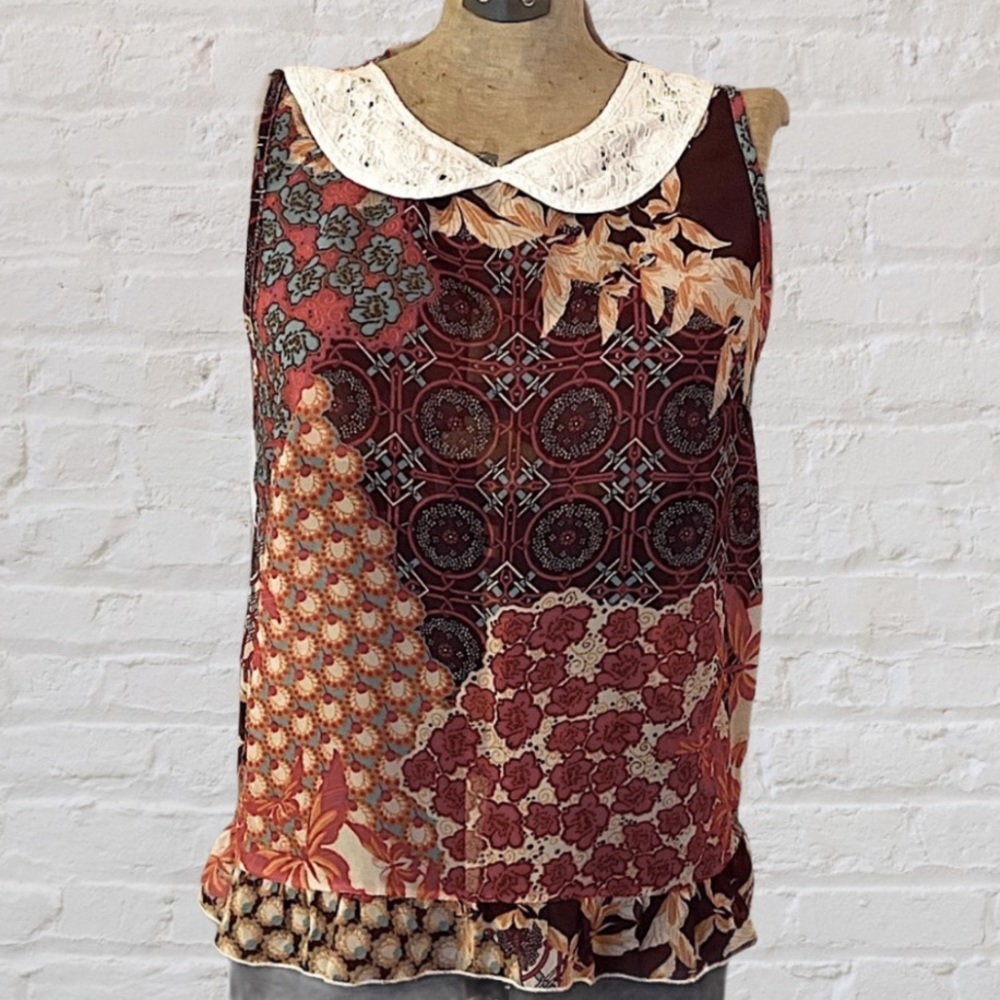 Lily White Red Blue White Patchwork Pattern Boho … - image 1